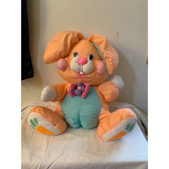 Unbranded Other - Vintage Bunny Rabbit Stuffed Animal Nylon Peach Bow Tie Carrot Feet 16"